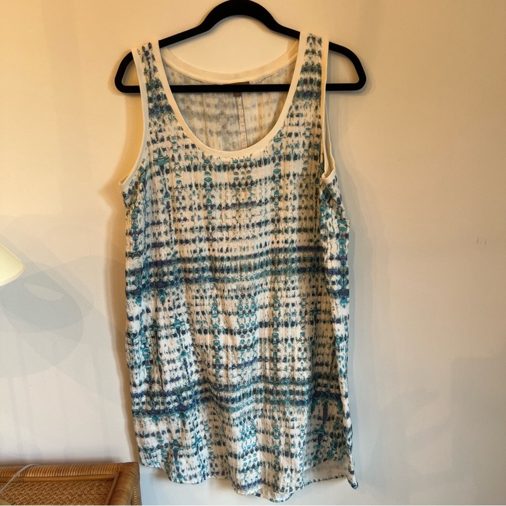 Lilla P Cream Tank Dress with Teal Blue Tie-Dye Print